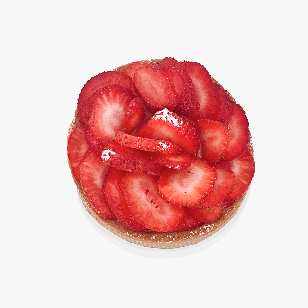 Bilde av en vegansk jordbærterte med vaniljekjrem og havrekjeks. 